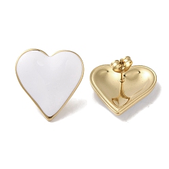 Белый Сердце 304 женские серьги-гвоздики с эмалью из нержавеющей стали, реальный 18 k позолоченный, белые, 21x20.5 мм