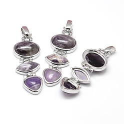 Аметист Платиновый оттенок латуни природный аметист большие кулоны, без свинца, без никеля и без кадмия, 69~70x22x8 мм, отверстие : 4.5x9 мм