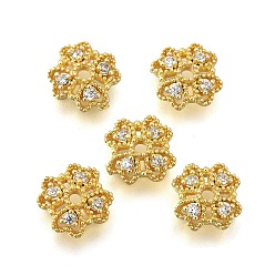 Золотой Колпачки для бусин из цветочной латуни с микропаве из кубического циркония, стойки покрытие, долговечный, без свинца и без кадмия, золотые, 7.5x7.5x2.5 мм, отверстие : 1.2 мм