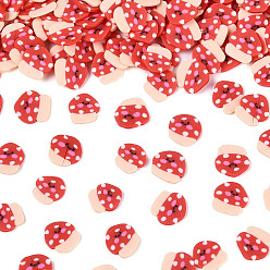 Красный Ручной полимерной глины кабошонов, гриб, красные, 5~7x5~7x0.5~1.5 мм, Около 16666 шт / 500 г