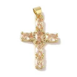Настоящее золото 18K Стойка металлическая латунная микропрофилированная кубическая циркония подвески, без кадмия и без свинца, долговечный, крестик, реальный 18 k позолоченный, 30x18.5x3.5 мм, отверстие : 3.5x3.5 мм
