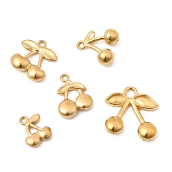 Золотой 201 подвески из нержавеющей стали, вишневое очарование, золотые, 10~15x8~14.5x2.5~5 мм, отверстие : 1.2~2.5 мм, 5 шт / комплект