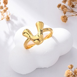 Letter V 304 открытые манжеты из нержавеющей стали для женщин, буквы, реальный 18 k позолоченный, Буква V, 13~14x7~15 мм