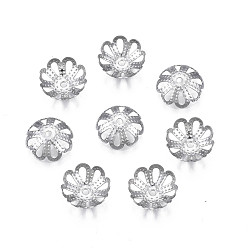 Couleur Acier Inoxydable 304 capuchons de perles en acier inoxydable anti-ternissement, multi-pétale, fleur, couleur inox, 10x3mm, Trou: 1.2mm