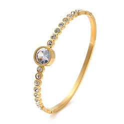 Золотой Плоские круглые браслеты из кубического циркония, вакуумное покрытие 304 браслеты из нержавеющей стали со стразами для женщин, золотые, внутренний диаметр: 1-7/8x2-1/4 дюйм (4.9x5.8 см)