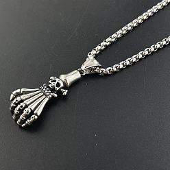 Нержавеющая Сталь Цвет Мужские ожерелья с подвеской в виде черепа в стиле ретро-рок-панк 304 из нержавеющей стали, цвет нержавеющей стали