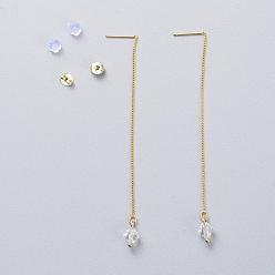 001 _crystal Echte 18 k vergoldete Messingohrfäden, Mit österreichischen Kristallperlen, Ohrstecker aus Kunststoff und Messing, Kartons, Doppelkegel, 001 _crystal, 93 mm, Stift: 0.8 mm