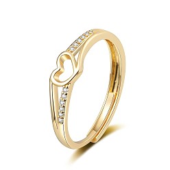 Золотой Регулируемые кольца из латуни с микропаве из кубического циркония для женщин, сердце, золотые, размер США 8 (18.1 мм)