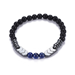 Ляпис-Лазурь Эластичные браслеты из натуральных черных агатов (окрашенных) и лазурита (окрашенных), с немагнитных синтетическими гематита бисера, 2 дюйм (5.2 см)