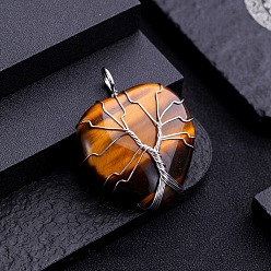 Tiger Eye Natural Tiger Eye Pendants, with Brass Wire Wrapped, Heart, 30mm