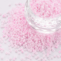 Pearl Pink Glass Cylinder Beads, Seed Beads, Opaque Colours Luster, Round Hole, Pearl Pink, 1.5~2x1~2mm, Hole: 0.8mm, about 8000pcs/bag, about 1pound/bag