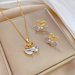 Лебедь Латунное ожерелье с подвеской из микрофибры и серьги-гвоздики, колье-цепочка из нержавеющей стали, золотые, лебедь, 400 мм