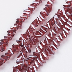 Красный Стеклянные бусины с гальваническим покрытием , гальваническое покрытие, граненые, треугольные, красные, 4.5x5x6 мм, отверстие : 1 мм, около 100 шт / нитка, 13.7 дюйм (35 см)