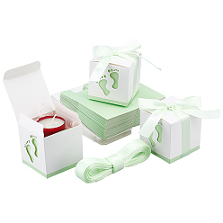 Бледно-Зеленый Бумажная подарочная коробка, с лентой, складные коробки с рисунком отпечатка стопы, украшение свадьбы, квадратный, бледно-зеленый, 6.1x6.1x6.1 см