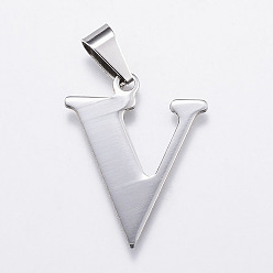 Letter V Устойчивые к потускнению 304 подвески из нержавеющей стали, Начальная letter.v, 26x24x1.5 мм, отверстие : 3x9.5 мм