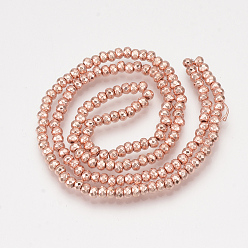 Rose Gold Plated Electroplate Non-magnetic Synthetic Hematite Bead Strands, Rondelle, Faceted, Rose Gold Plated, 3x2mm, Hole: 1mm, about 208pcs/strand, 15.7 inch