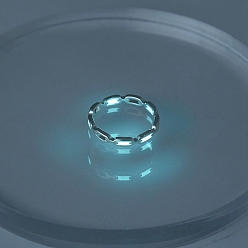 Cyan Luminous Brass Rectangular Chain Hollow Finger Ring for Unisex, Glow in the Dark Ring, Cyan, US Size 7(17.3mm)