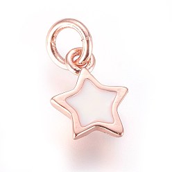 Rose Gold Enamel Brass Charms, Star, White, Rose Gold, 10x7x2mm, Hole: 3mm