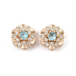 Светло-Голубой Стойки обшивки латунь микро проложить кубического циркония бусы, долговечный, без свинца и без кадмия, реальный 14 k позолоченный, цветок, Небесно-голубой, 11x12x7 мм, отверстие : 1.6~1.8 мм