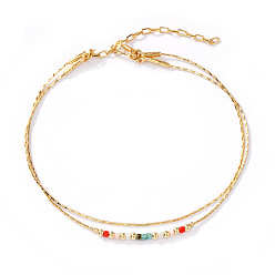 Разноцветный Элегантные браслеты из стеклянного бисера, украшения из латуни для женщин, колонка, золотые, красочный, 6.30 дюйм (16 см)