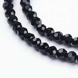 Black Transparent Glass Bead Strands, Faceted, Flat Round, Black, 4~5x3~4mm, Hole: 0.5mm, about 85~90pcs/strand, 12.40~12.80 inch(31.5~32.5cm)