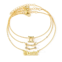 Близнецы 3 браслеты из сплава со стразами, женские браслеты с подвесками «Двенадцать созвездий», Близнецы, 8 дюйм (20.4~21.6 см)