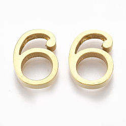 Number 304 Stainless Steel Pendants, Number, Golden, Num.6, 13x10x3mm, Hole: 1.8mm