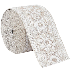 Blanc 5 Ruban vintage en polyester jacquard, fleur, ruban tissé brodé, blanc, 2-3/8 pouces (60 mm)