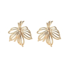 Настоящее золото 14K Латунные серьги-гвоздики поиск для женщин, с петлей, лист, реальный 14 k позолоченный, 22x21.5 мм, отверстие : 1.2 мм, штифты : 12x0.7 мм