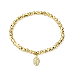 Золотой 304 эластичные браслеты из нержавеющей стали для женщин, латунный овал с амулетами Девы Марии, золотые, 2-1/8 дюйм (5.5 см)