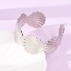 Stainless Steel Color Ocean 304 Stainless Steel Shell Shape Open Cuff Bangles for Women, Long-Lasting Plated, Tarnish Free, Stainless Steel Color, Inner Diameter: 2.24 inch(5.7cm)