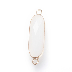 Белый Дым Соединители стеклянные ссылки, с латунной фурнитурой , граненые, овальные, серый, 31.5x8.5x4.5 мм, отверстие : 2.5 мм