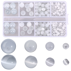 Белый 190 шт. 4 стили бусины кошачий глаз, два тона, круглые, белые, 4~10x3~10 мм, отверстие : 0.8~1.2 мм.