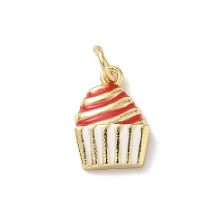 Белый Латунь эмаль подвески, кекс прелести, стойки покрытие, без кадмия и без свинца, долговечный, реальный 18 k позолоченный, с целью перехода в кольце, белые, 13x9.5x3.5 мм, отверстие : 3.5 мм