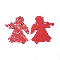 Red Poplar Wood Pendants, Dyed, Angel, Red, 65.5x57x3mm, Hole: 2.5mm