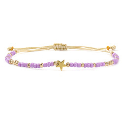 Лиловый Регулируемые браслеты из стеклянного бисера, латунь звезда шарм браслеты для женщин, сирень, 11.02 дюйм (28 см)