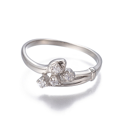 Clair 304 bagues en acier inoxydable, avec zircons, couleur inox, clair, taille 8, 18mm