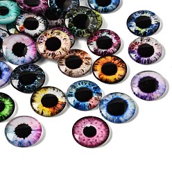 Color mezclado Cabujones de vidrio transparente impresos, media caña con patrón de ojos, color mezclado, 20x5 mm, sobre 100 unidades / bolsa