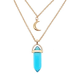 Джаспер Двухслойное колье с подвеской в виде конуса из окрашенной натуральной яшмы, с Луны прелестей, 19.69 дюйм (50 см)