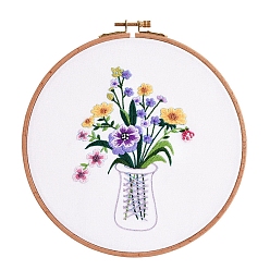 Flower Flower Pattern Embroidery Kits, Including Embroidery Cloth & Thread, Needle, Instruction Sheet, Flower, 220x150mm