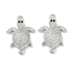 Платина Латунные микропаве прозрачные кубические цирконии коннекторы морские животные, ссылки на черепаху, без свинца и без кадмия, долговечный, стойки покрытие, платина, 20x14.5x4 мм, отверстие : 1.2 мм