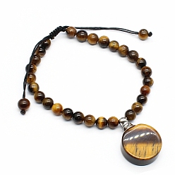 Тигровый глаз Браслеты из натурального тигрового глаза, плетеные из бисера, Плоские круглые браслеты с подвесками в виде флакона для духов с эфирным маслом, внутренний диаметр: 2-3/8 дюйм (6 см)