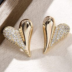 Настоящее золото 18K Серьги-гвоздики из циркония, сердце, реальный 18 k позолоченный, 23.5x20.5 мм