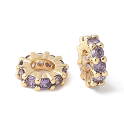 Средний Фиолетовый Латунные микро проложить кубического циркония бусы, без кадмия, без никеля и без свинца, форма колеса, реальный 18 k позолоченный, средне фиолетовый, 8x2 мм, отверстие : 3.8 мм
