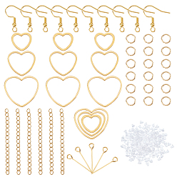 Золотой Набор для самостоятельного изготовления сережек-капель в форме сердца, включает 304 соединительные кольца из нержавеющей стали, штифт и концевую цепь, соединительные кольца, крючки для серег и пластиковые ушные гайки., золотое и светлое золото, Сердце: 18шт/коробка