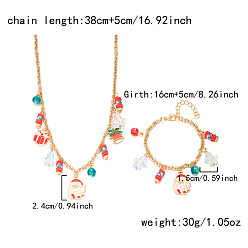 Santa Claus Рождественские комплекты ожерелий и браслетов с подвесками из сплава, стекла, пластика и полимерной глины, золотые, Дед Мороз, Дед Мороз, колье: 14.96 дюйм (38 см)