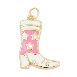 Бледно-Розовый Латунь эмаль подвески, с целью перехода в кольце, без кадмия и без свинца, долговечный, стойки покрытие, сапоги с подвесками в виде звезд, реальный 18 k позолоченный, розовый жемчуг, 23.5x16.5x2.5 мм, отверстие : 3 мм
