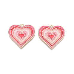Ярко-Розовый Стойки обшивки сплава эмали подвески, без кадмия, без никеля и без свинца, золотой свет, шарма сердца, ярко-розовый, 28x29x1.5 мм, отверстие : 1.8 мм
