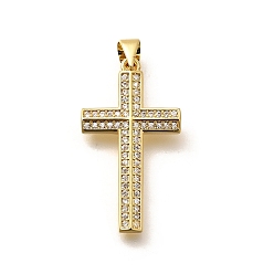 Настоящее золото 18K Стойка металлическая латунная микропрофилированная кубическая циркония подвески, долговечный, без свинца и без кадмия, крест прелести, реальный 18 k позолоченный, 29x16x2.5 мм, отверстие : 5x3 мм