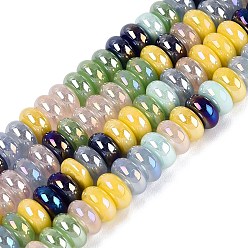 Color mezclado Abalorios de vidrio electrochapa, Rondana plana, lustre de la perla chapado, color mezclado, 6x3 mm, agujero: 0.7~0.9 mm, sobre 119~121 unidades / cadena, 14.57~15.16 pulgada (37~38.5 cm)